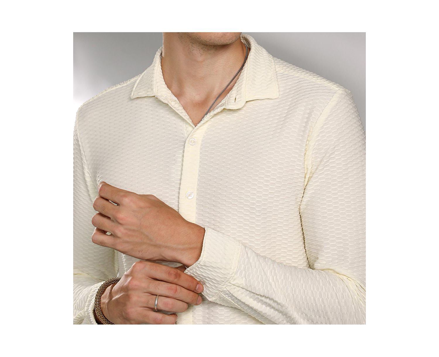 Men's Pale Yellow Hive-Textured Shirt
