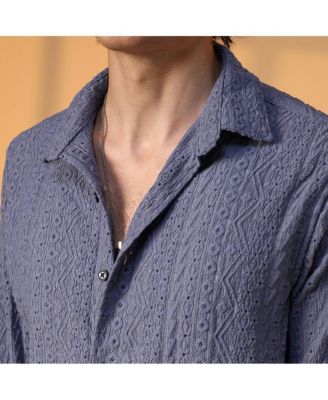 Men's Stone Blue Aztec-Textured Shirt