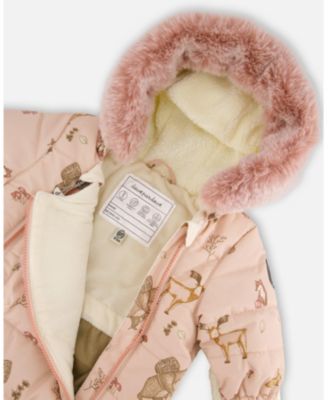 Baby Girl One-Piece Baby Layette Snowsuit Designed for Car Seat Pink Printed Animal - Baby