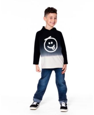 Boy Cotton Jersey Hooded Raglan Sleeve Tee Black - Toddler|Child