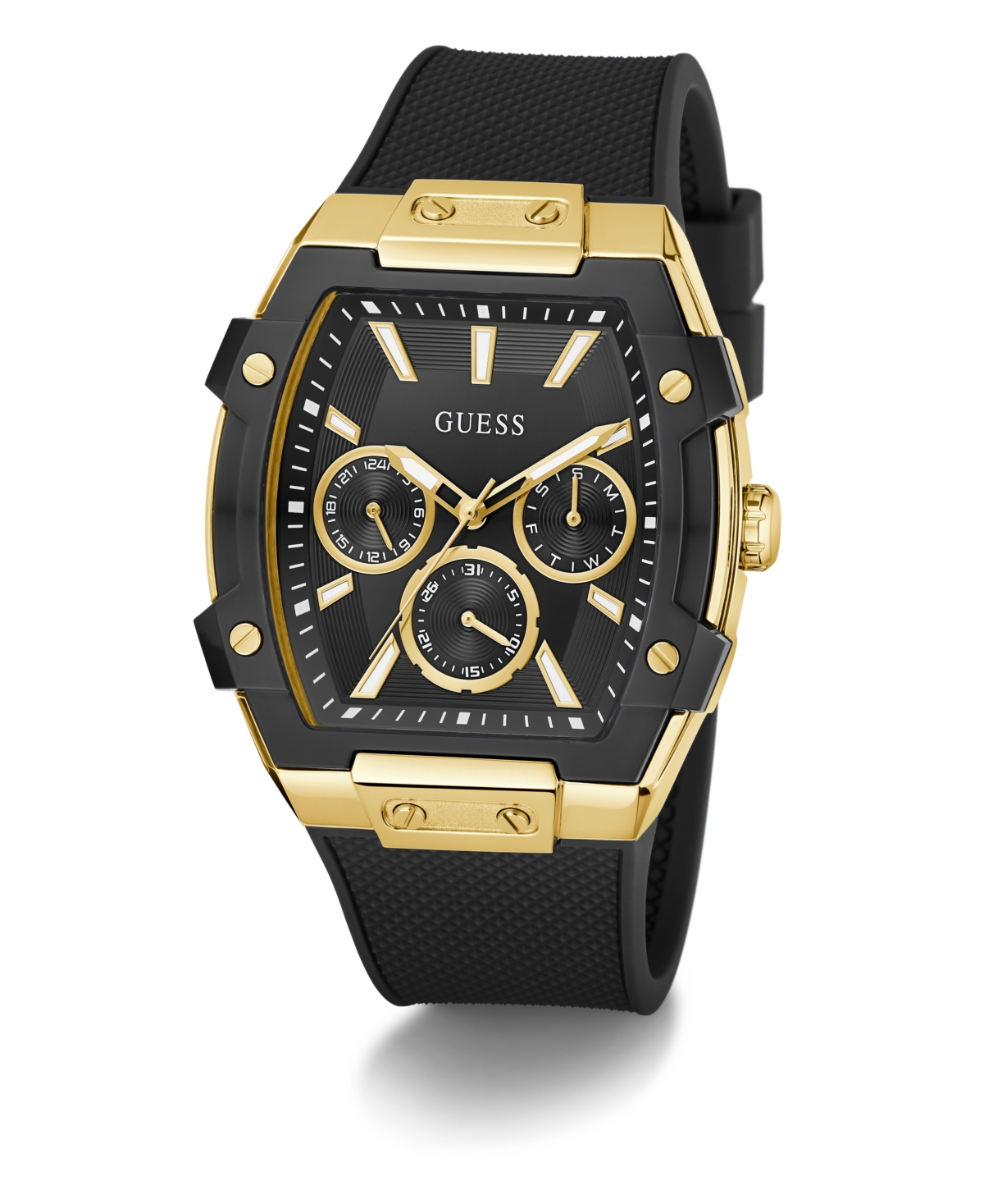Guess Men's Black Gold Tone Multi-function Watch, 44mm In Black