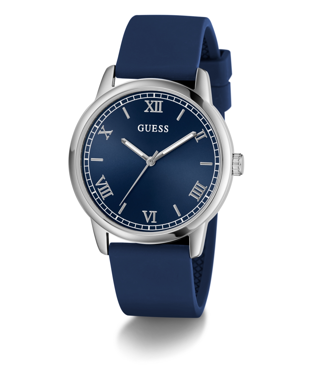 Guess Men's Blue Silver Tone Analog Watch, 40mm In Silver