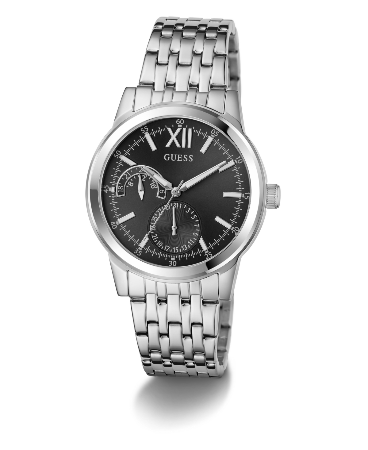 Guess Men's Silver Tone Multi-function Watch, 42mm In Silver