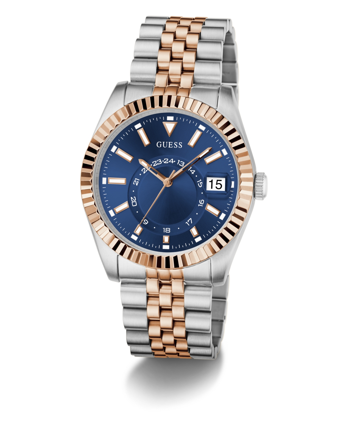 Guess Men's Two-tone Multi-function Date Watch, 42mm In Gold