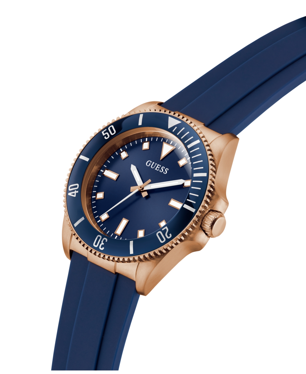 Guess Men's Blue Rose Gold Tone Analog Watch, 41mm In Blue