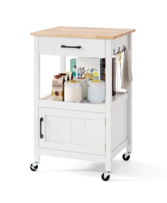 Rolling Kitchen Island Kitchen Cart w/ Rubber Wood Top Drawer