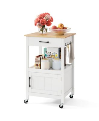 Rolling Kitchen Island Kitchen Cart w/ Rubber Wood Top Drawer