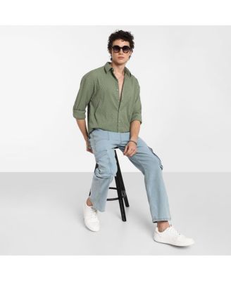 Men's Fern Green Honeycomb-Textured Oversized Shirt