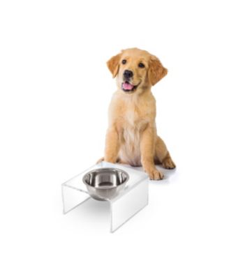 Keaton Modern Acrylic Rectangular Elevated Pet Feeder with 2-Stainless Steel Bowls