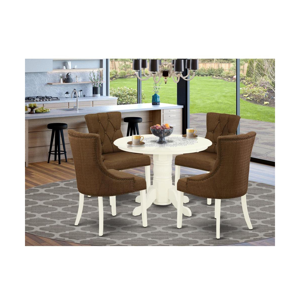 East West Furniture Dining Room Set Linen White