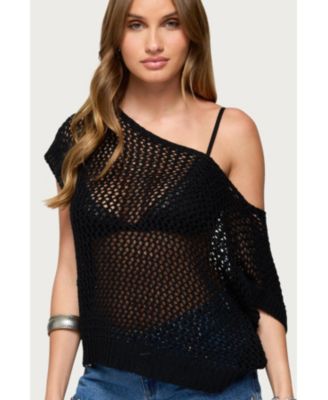 Womens Trix Off Shoulder Open Knit Top