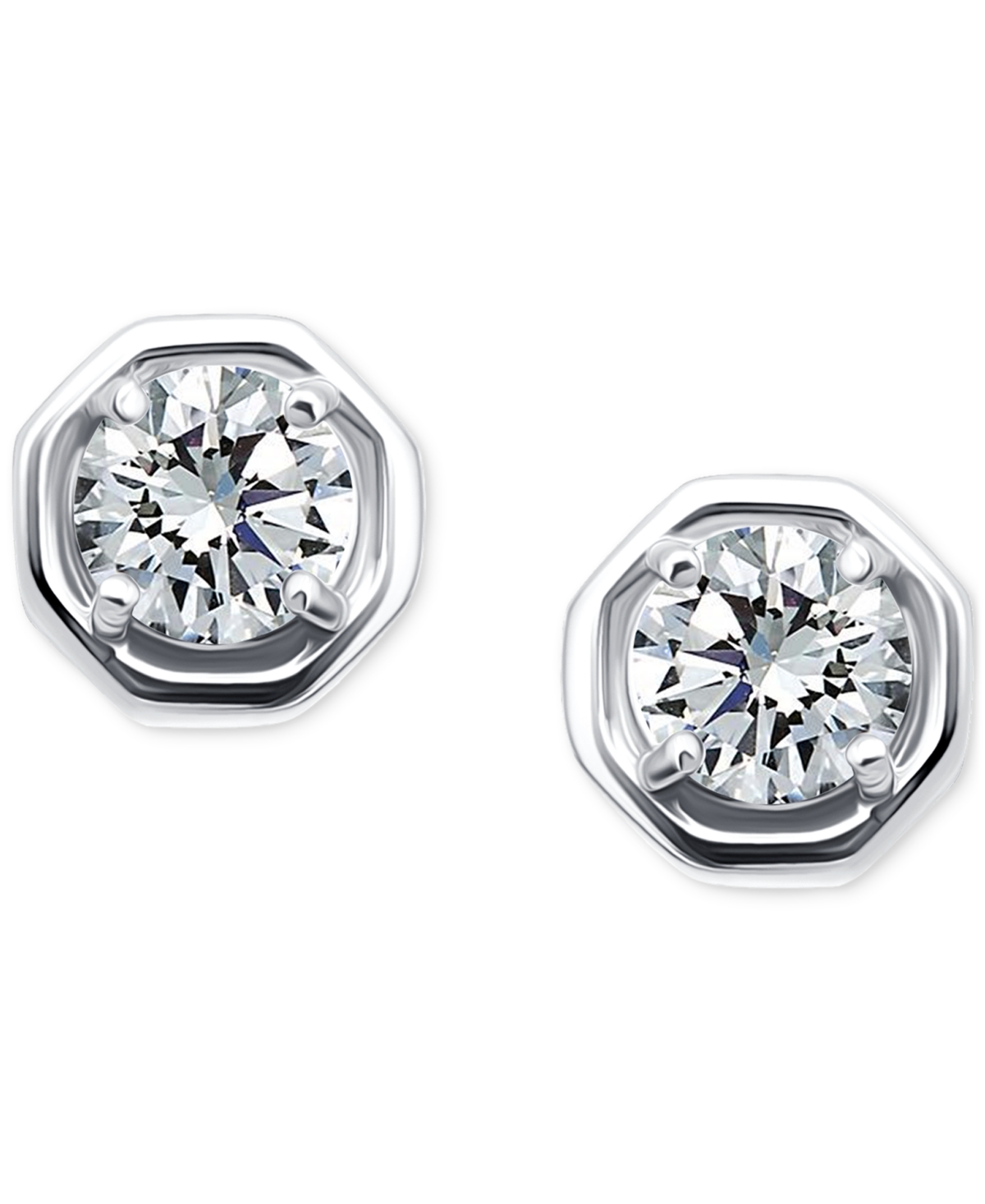 Giani Bernini Cubic Zirconia Solitaire Octagon Stud Earrings, Macy's Exclusive In Silver