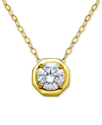 Cubic Zirconia Solitaire Octagon Pendant Necklace in Sterling Silver, 16" + 2" extender