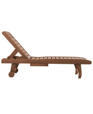 Chaise Lounge Pool Chair, Built-in Table, Wood Look