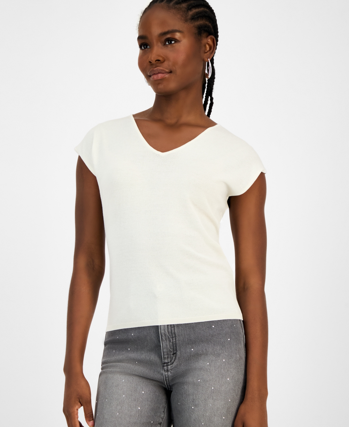 Inc International Concepts Women's Cap-sleeve Sweater, Macy's Exclusive In Neutral