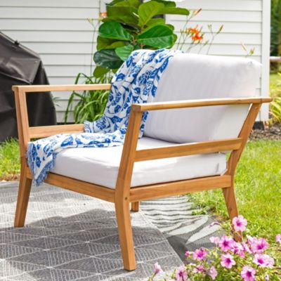 Bodie Acacia Wood Patio Armchair with Bone White Cushions - Natural