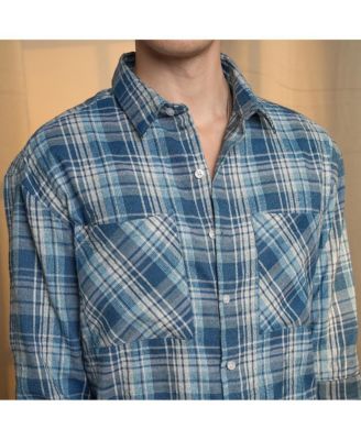 Men's Steel Blue Tartan Plaid Shirt