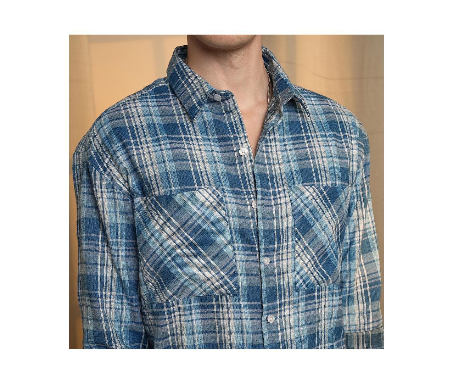Мужская рубашка Cahoot Campus Sutra Steel Blue Tartan Plaid, цвет: Синий — фото 5