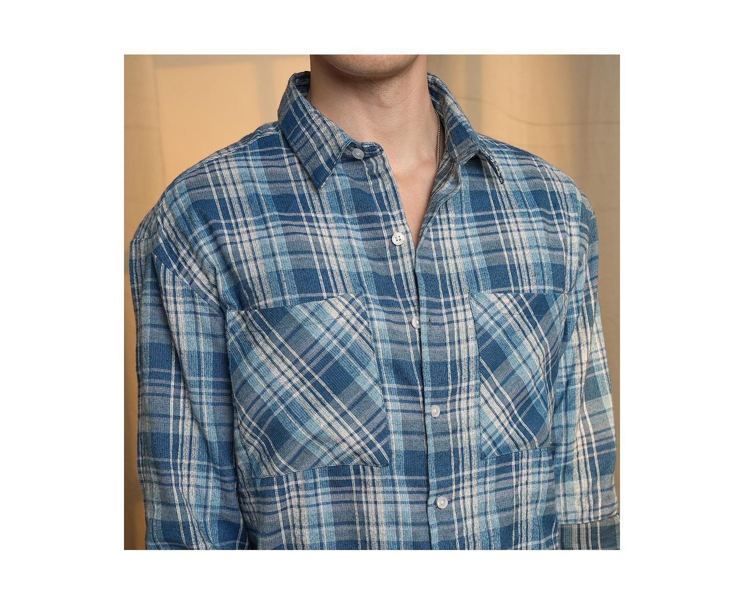 Men's Steel Blue Tartan Plaid Shirt