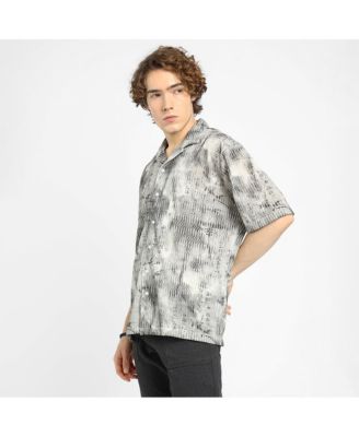 Men's Charcoal Black & Ivory White Faded Woven Oversized Shirt