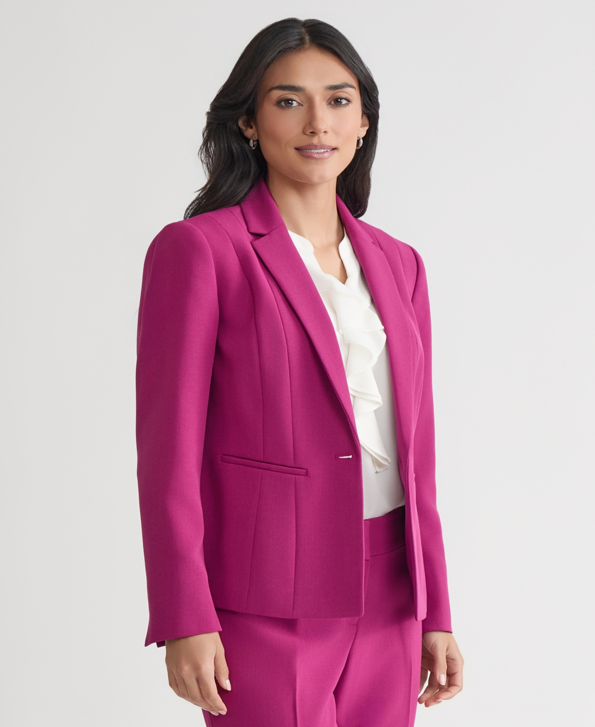 Women's Stretch Crepe One Button Blazer, Regular & Petite - Regal Purple