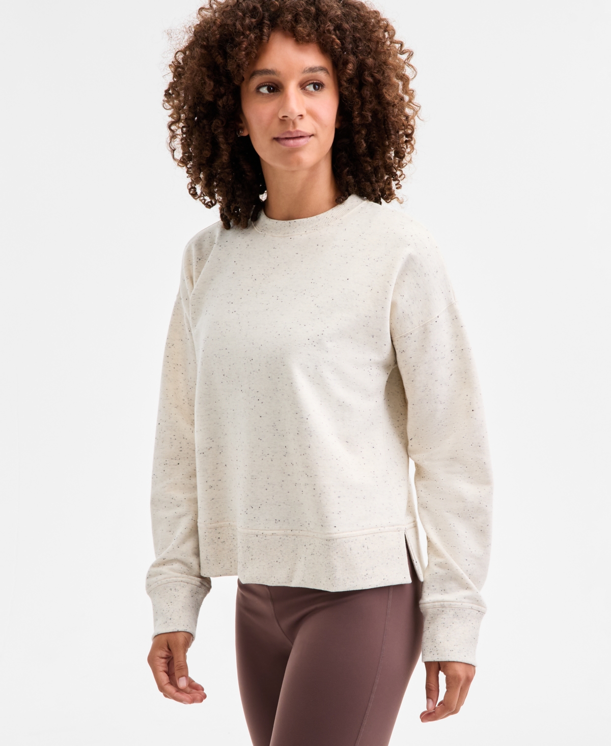 Id Ideology Women's Fleece Crewneck Sweatshirt, Macy's Exclusive In Neutral