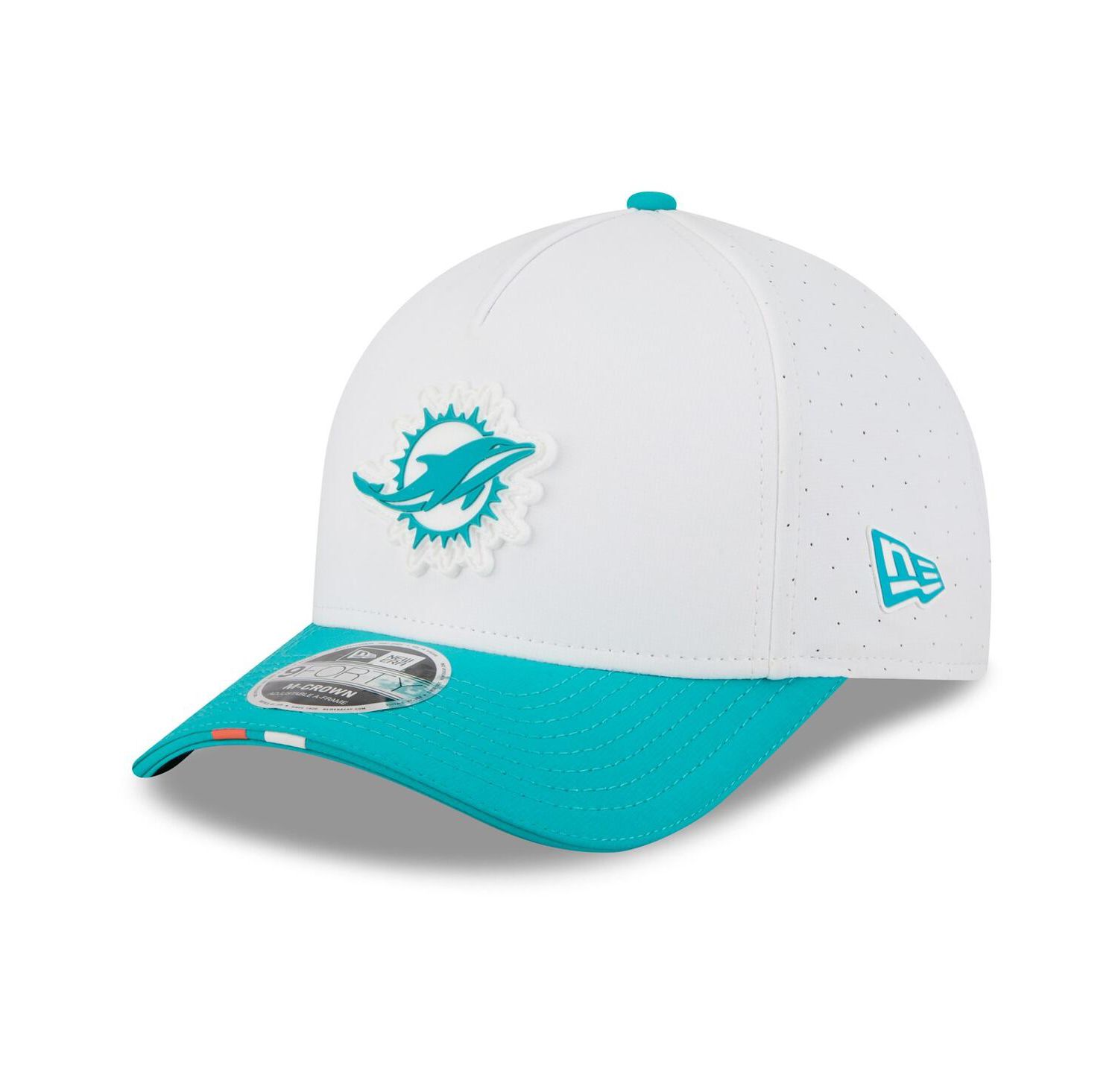 Men's White/Aqua Miami Dolphins 2025 NFL Training Camp A-Frame 9FORTY Adjustable Hat