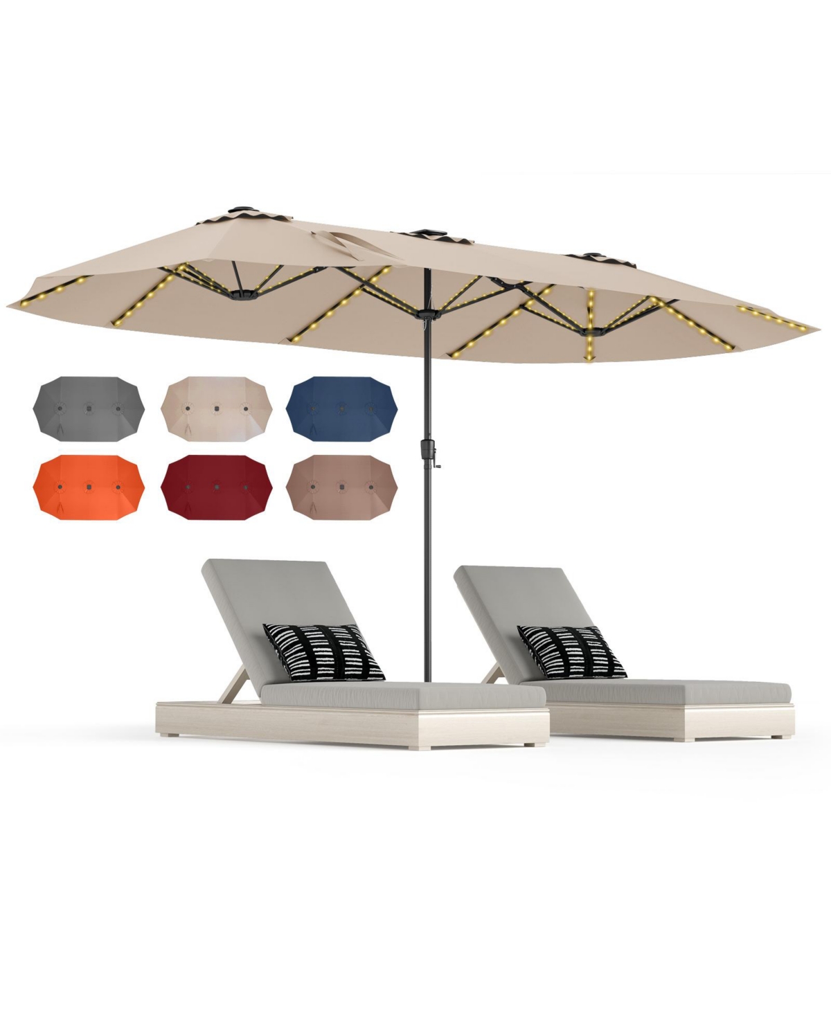 15.5 Ft Double-sided Patio Umbrella w/ Solar Lights Outdoor Twin Size Umbrella - Grey
