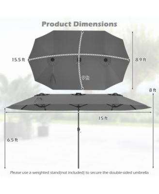 15.5 FT Double-sided Patio Umbrella with Solar Lights Outdoor Twin Size Umbrella