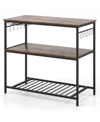 Kitchen Island 3-Tier Prep Table with Wine Glass Holders Large Worktop