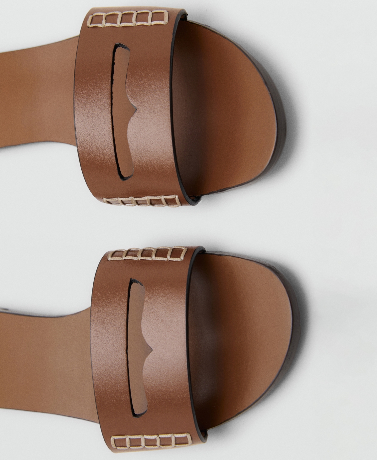 Mango Leather Sticth Detail Cut Out Sandals In Brown