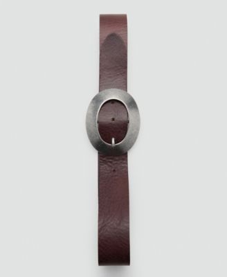 MANGO - Women's Rounded Buckle Leather Belt