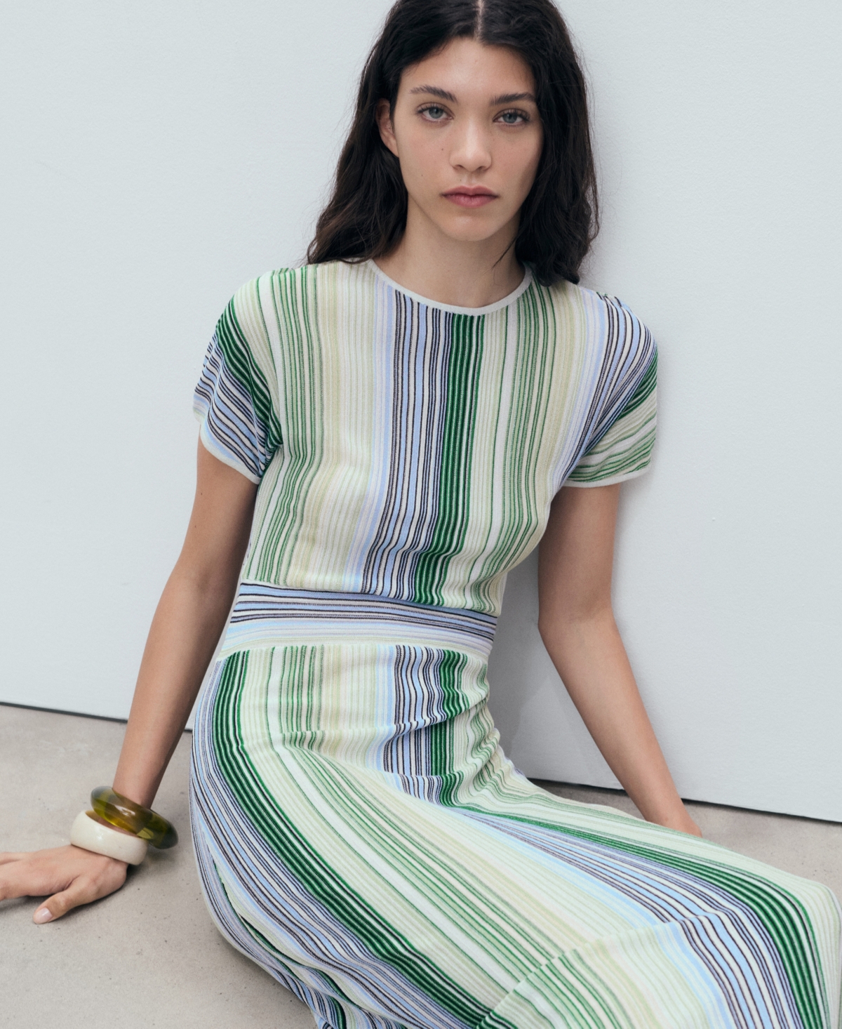 Mango Stripe Maxi Sweater Dress In Multi