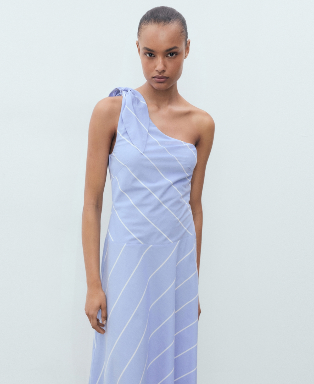 Mango Asymmetric Stripe A-line Dress In Blue
