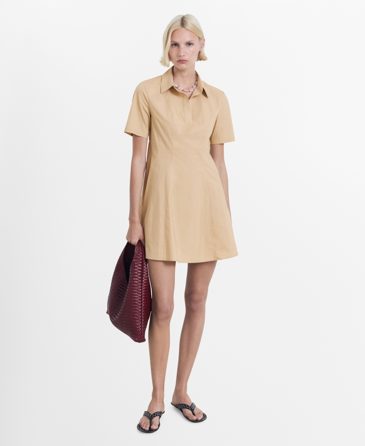 Women's Short Shirt Dress - Medium Brown