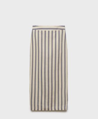 MANGO - Women's Striped Linen Skirt