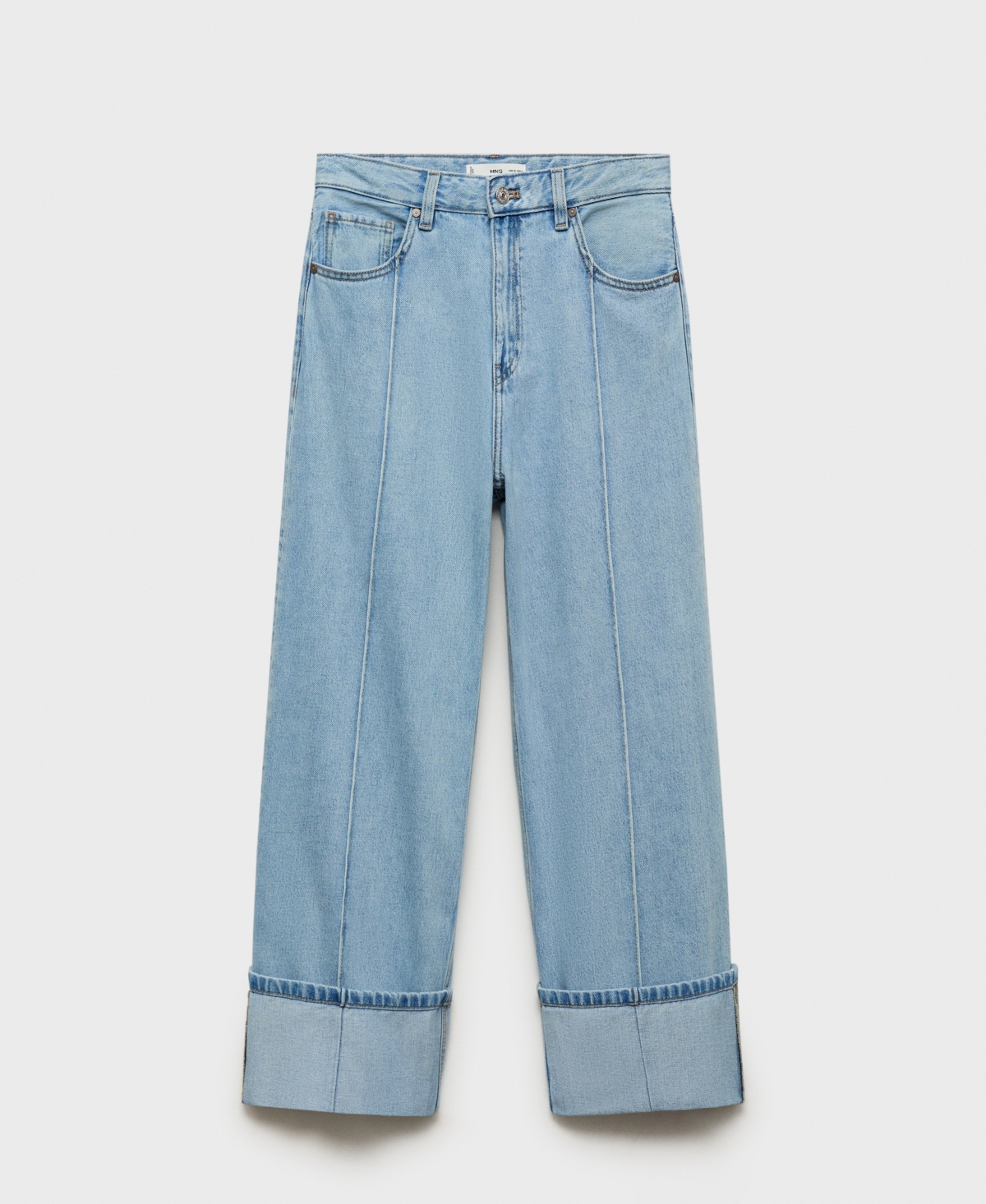 Women's Turned-Up Hem Wide-Leg Cropped Jeans - Medium Blue
