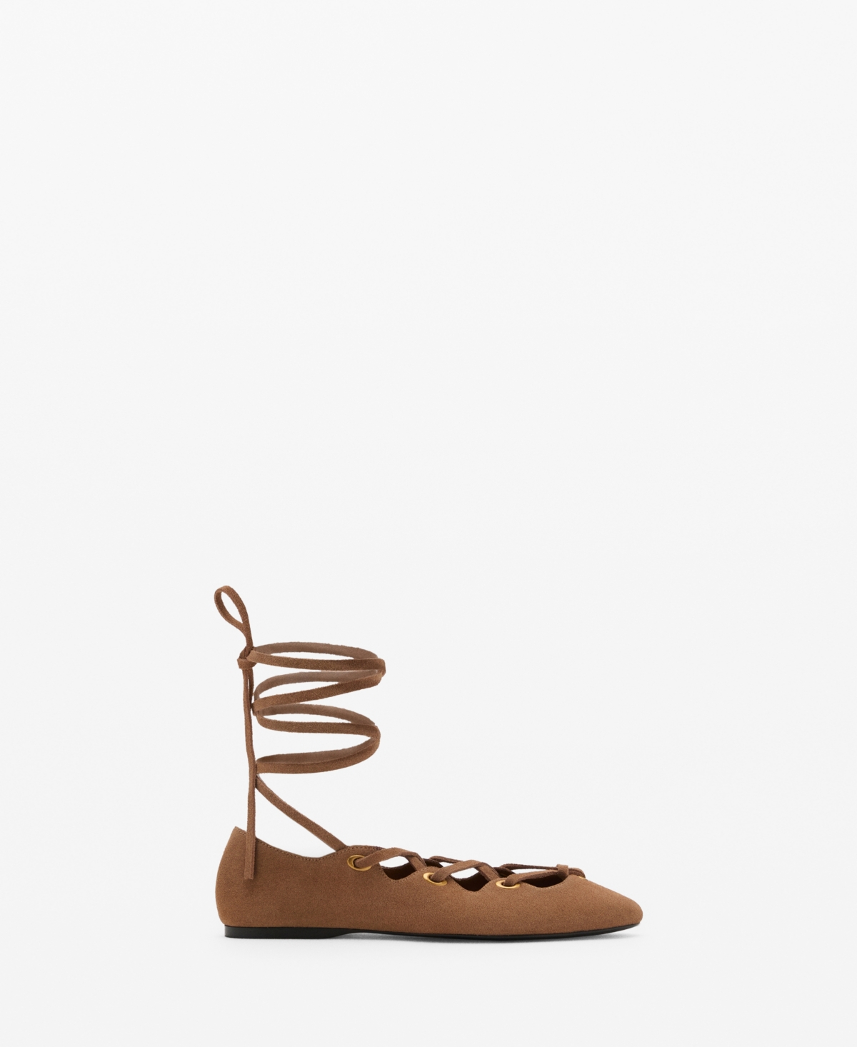 Women's Crossed Straps Suede Ballet Flats - Sand