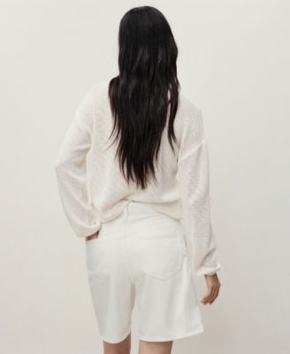 Women's Mid-Rise Pleated Denim Bermuda Shorts