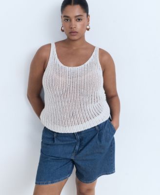 Women's Mid-Rise Pleated Denim Bermuda Shorts