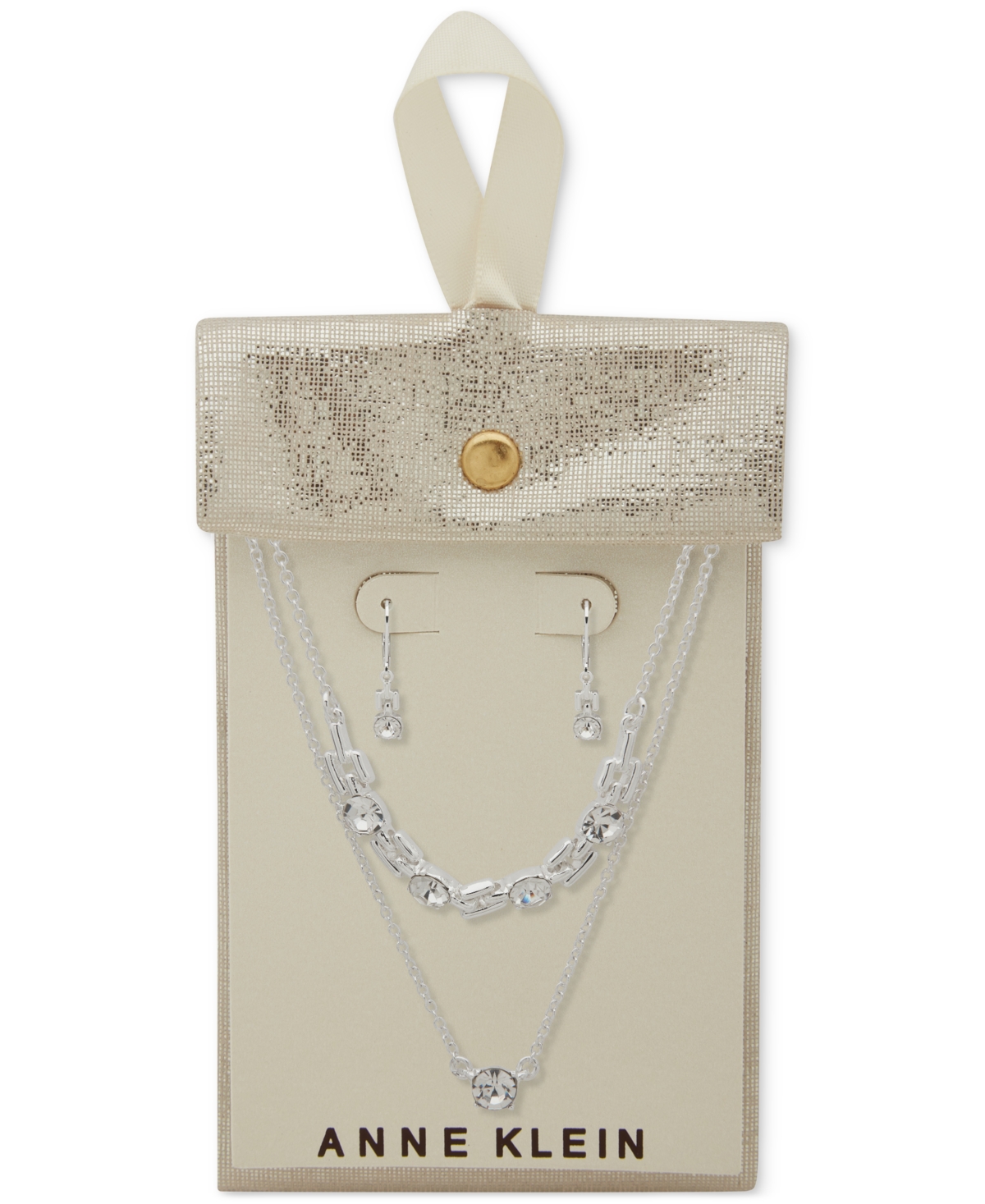 Anne Klein Crystal Drop Earrings & Two-row Necklace, 16" + 3" Extender In Transparent