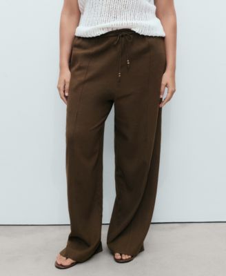 Women's Linen-Blend Elastic Waist Pants