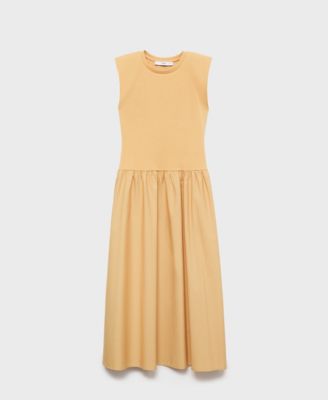 Women's Combined Fabric Midi Dress
