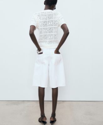 Women's Short-Sleeved Crochet Cardigan