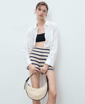 MANGO - Women's Striped Crochet Shorts