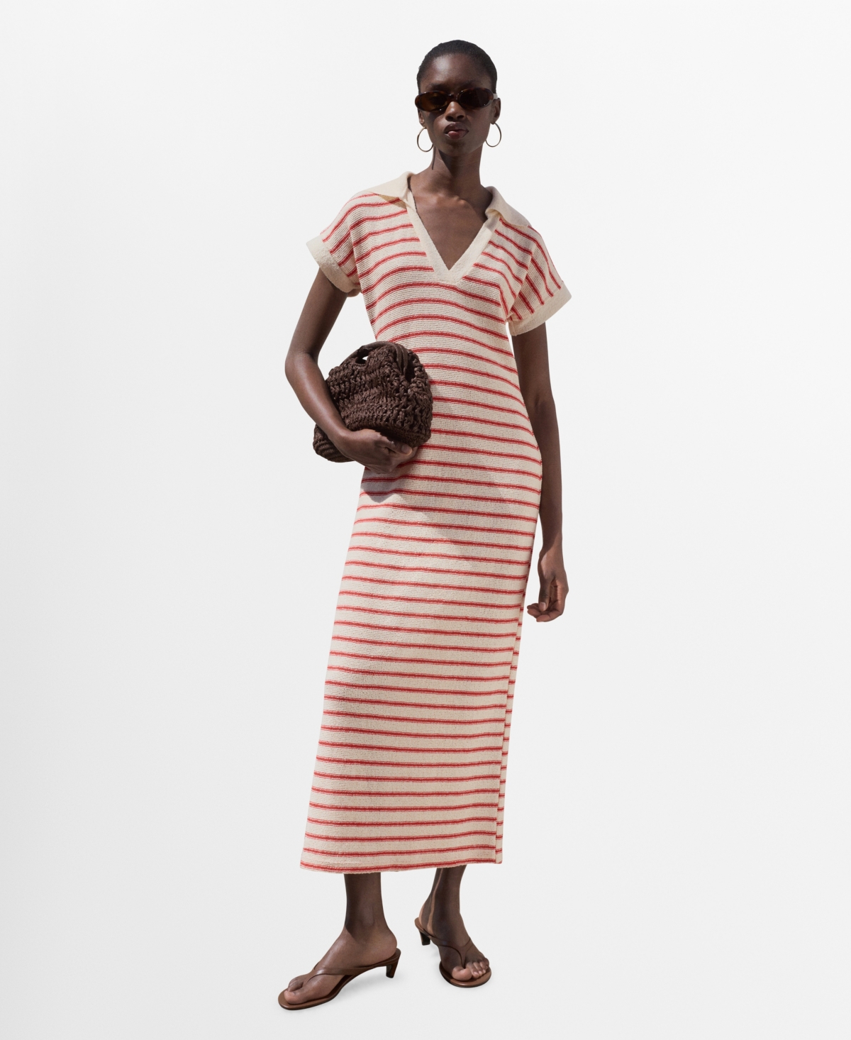 Mango Stripe Knit Dress In Red