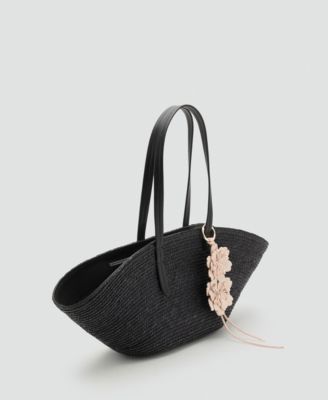 MANGO - Women's Flower Charm Natural Fiber Basket Bag