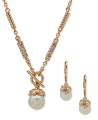 Anne Klein - Gold-Tone Imitation Pearl Drop Earrings & Toggle Pendant Necklace, 16" + 3" extender