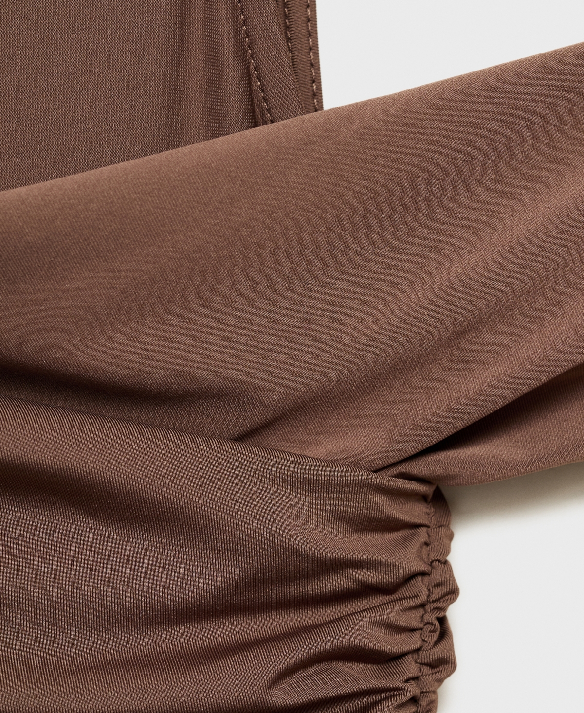 Mango Ruched Single Cold Shoulder Short Sleeve Minidress In Brown
