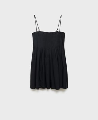 MANGO - Women's Short Pleated Cotton Dress